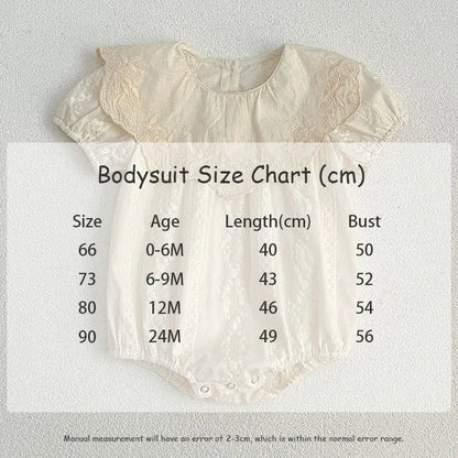 半袖ロンパース ベビーロンパース/キッズワンピース 半袖 ビッグ襟 レースフラワー花柄刺繍 リンクコーデ 姉妹 お揃いコーデ【mh0005325】