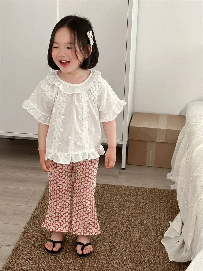 ロングパンツ・スウェットパンツ キッズパンツ リボンプリント ベルボトムパンツ フレアパンツ【mh0005373】