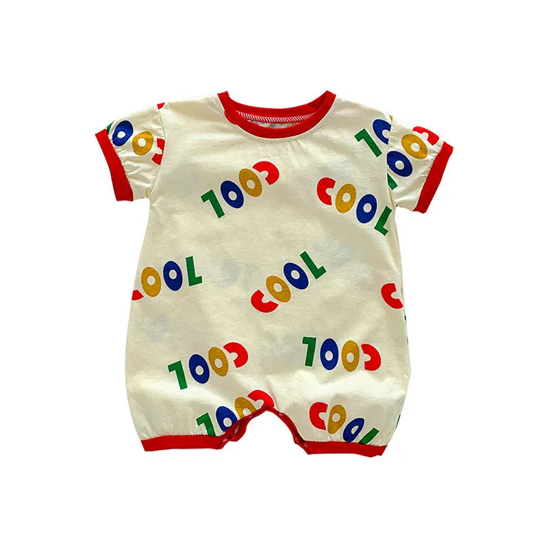 半袖ロンパース ベビーロンパース 半袖ジャンプスーツ カラフルレターロゴプリント【mh0005383】