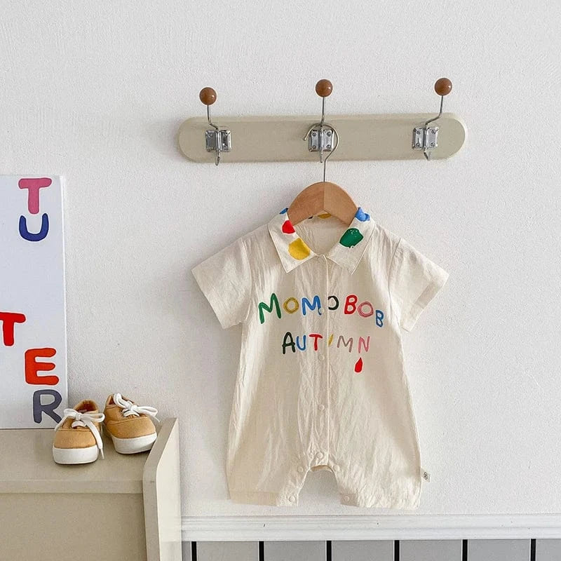 半袖ロンパース ベビーロンパース 半袖シャツジャンプスーツ つなぎ カラフル レターロゴ刺繍【mh0005419】