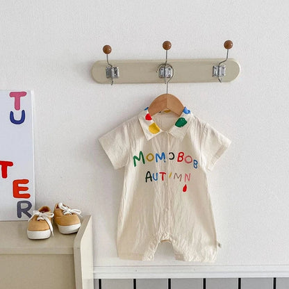 半袖ロンパース ベビーロンパース 半袖シャツジャンプスーツ つなぎ カラフル レターロゴ刺繍【mh0005419】