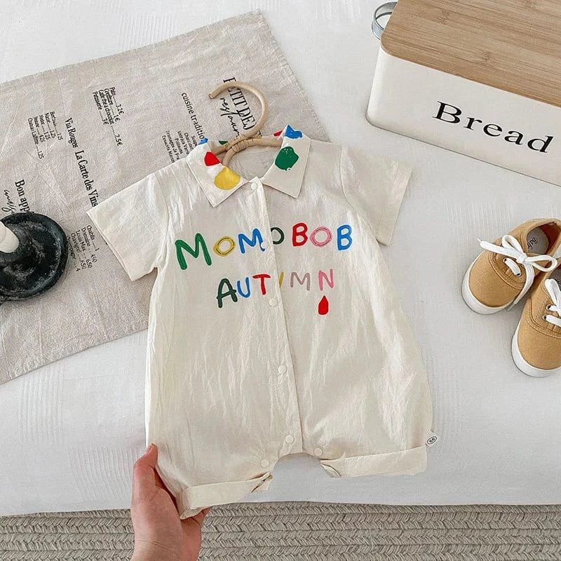 半袖ロンパース ベビーロンパース 半袖シャツジャンプスーツ つなぎ カラフル レターロゴ刺繍【mh0005419】