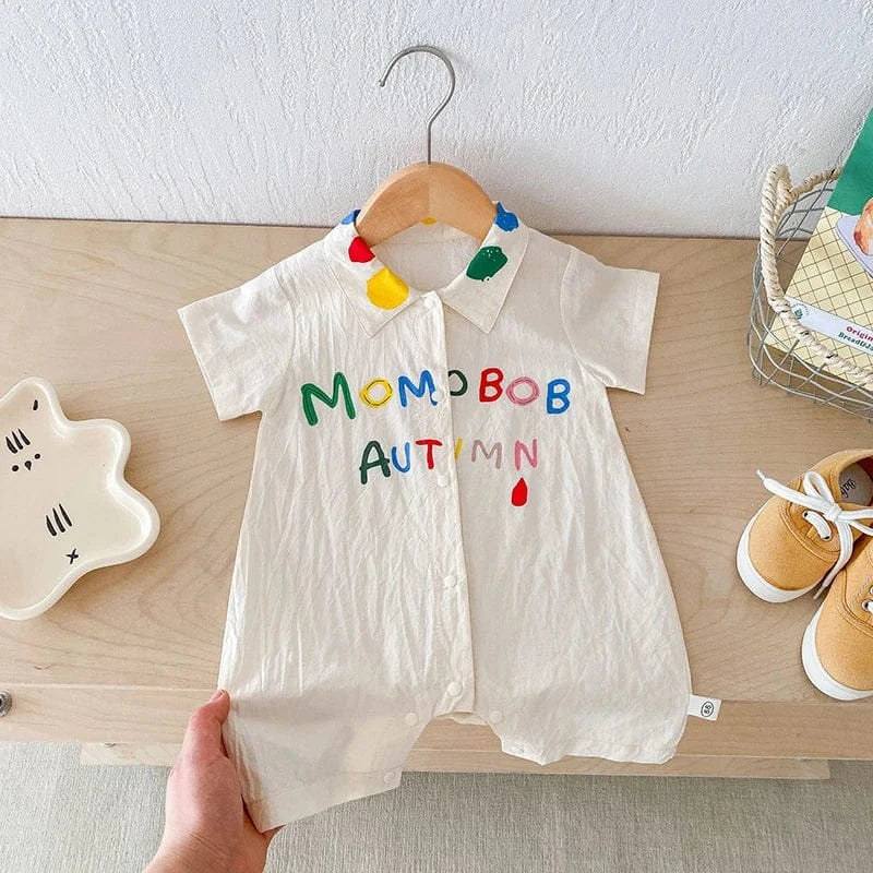 半袖ロンパース ベビーロンパース 半袖シャツジャンプスーツ つなぎ カラフル レターロゴ刺繍【mh0005419】