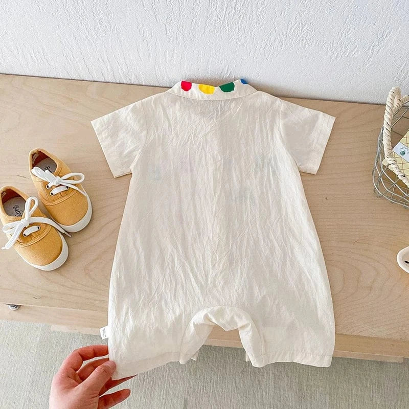 半袖ロンパース ベビーロンパース 半袖シャツジャンプスーツ つなぎ カラフル レターロゴ刺繍【mh0005419】