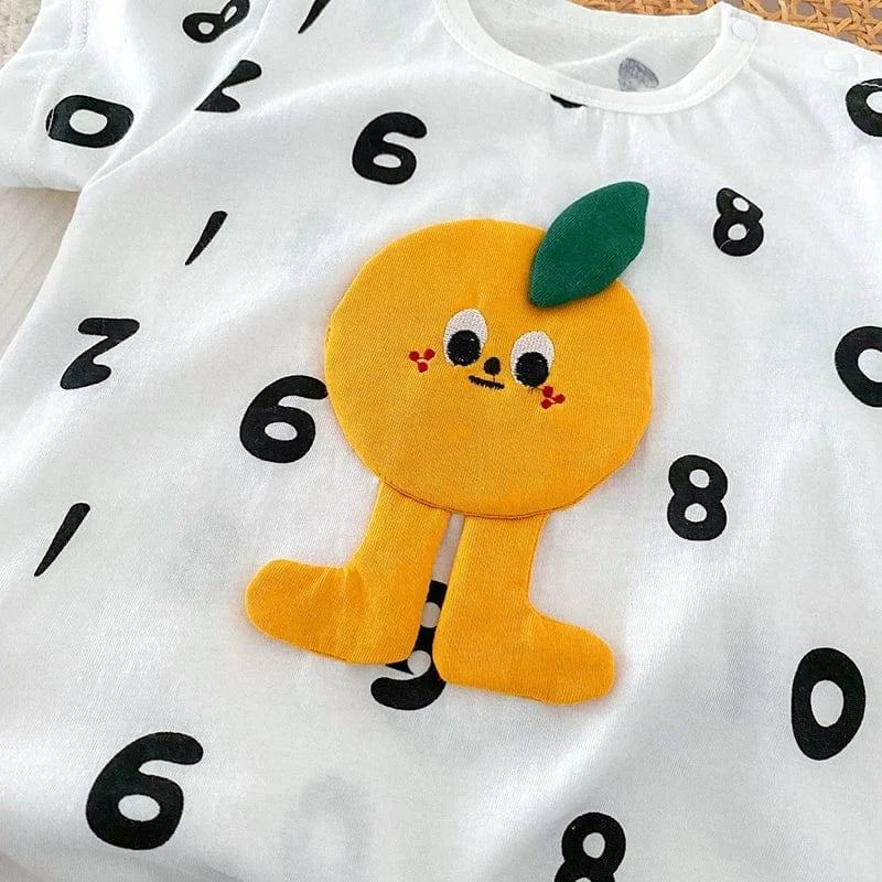 半袖ロンパース ベビーロンパース 半袖ジャンプスーツ ボディシャツ オレンジ ナンバーロゴプリント【mh0005420】