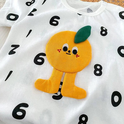 半袖ロンパース ベビーロンパース 半袖ジャンプスーツ ボディシャツ オレンジ ナンバーロゴプリント【mh0005420】