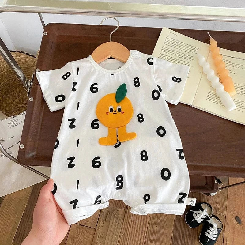 半袖ロンパース ベビーロンパース 半袖ジャンプスーツ ボディシャツ オレンジ ナンバーロゴプリント【mh0005420】