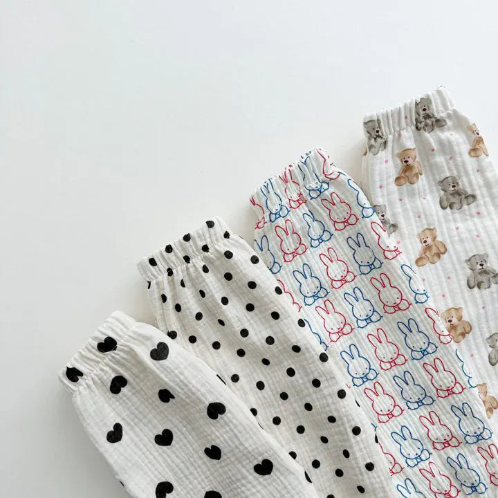 ロングパンツ・スウェットパンツ キッズパンツ サマーロングパンツ 薄手 ハート/ベアくま/カラフルうさぎ/水玉ドットプリント【mh0005515】