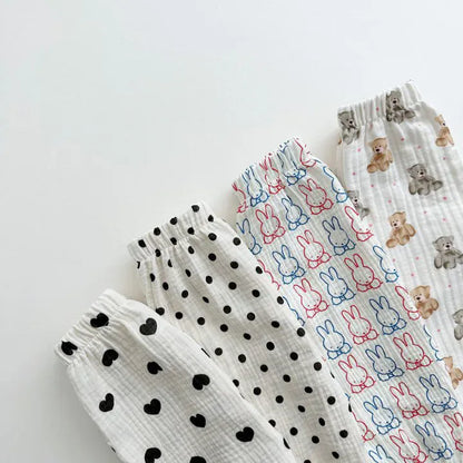 ロングパンツ・スウェットパンツ キッズパンツ サマーロングパンツ 薄手 ハート/ベアくま/カラフルうさぎ/水玉ドットプリント【mh0005515】