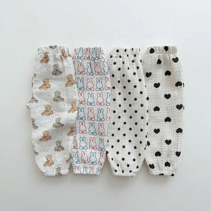 ロングパンツ・スウェットパンツ キッズパンツ サマーロングパンツ 薄手 ハート/ベアくま/カラフルうさぎ/水玉ドットプリント【mh0005515】