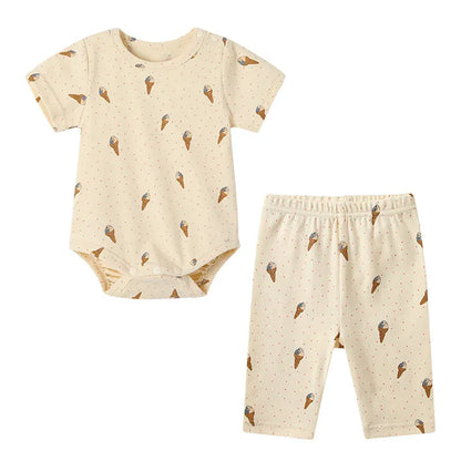 半袖ロンパース ベビーロンパース/パンツ 半袖肌着  ボディシャツ アイスクリームプリント柄【mh0005532】