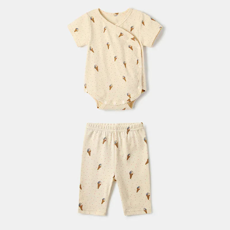 半袖ロンパース ベビーロンパース/パンツ 半袖肌着  ボディシャツ アイスクリームプリント柄【mh0005532】