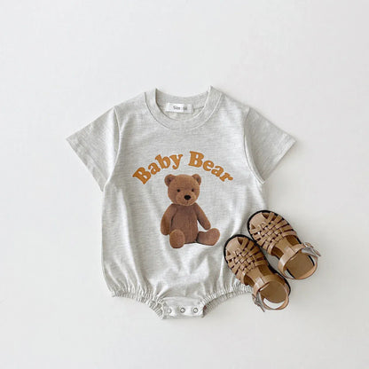 半袖ロンパース ベビーロンパース 半袖ボディスーツ ベアくまラビットぬいぐるみアニマルプリント【mh0005644】