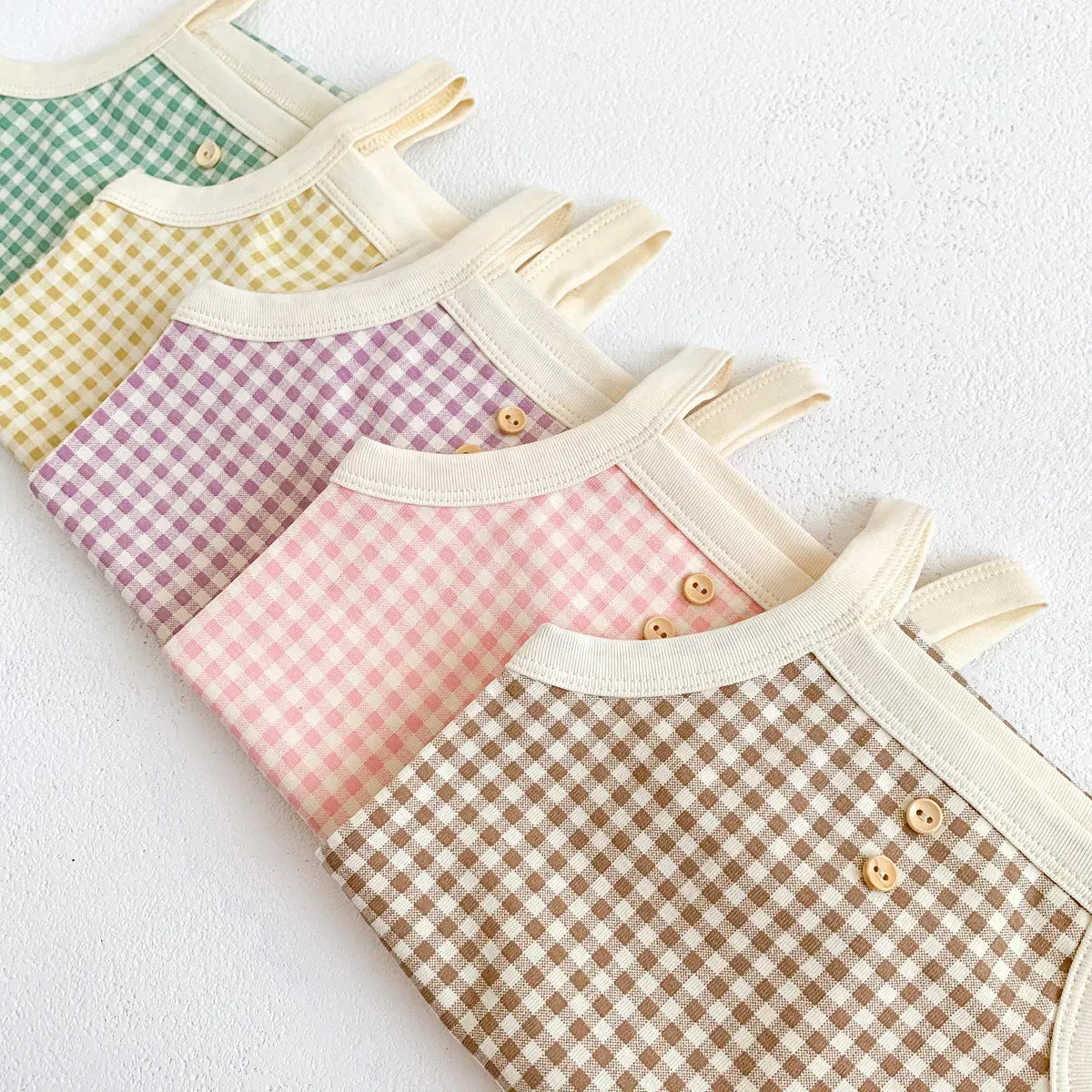 ノースリーブロンパース ベビーロンパース キャミソールボディスーツ チェック【mh0005646】