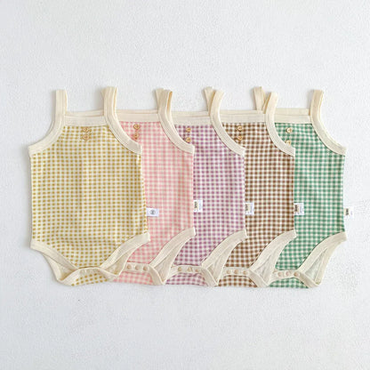 ノースリーブロンパース ベビーロンパース キャミソールボディスーツ チェック【mh0005646】