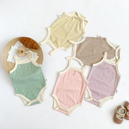 ノースリーブロンパース ベビーロンパース キャミソールボディスーツ チェック【mh0005646】