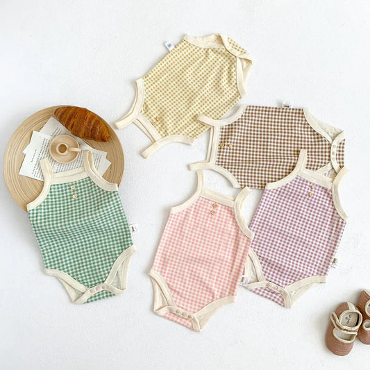 ノースリーブロンパース ベビーロンパース キャミソールボディスーツ チェック【mh0005646】