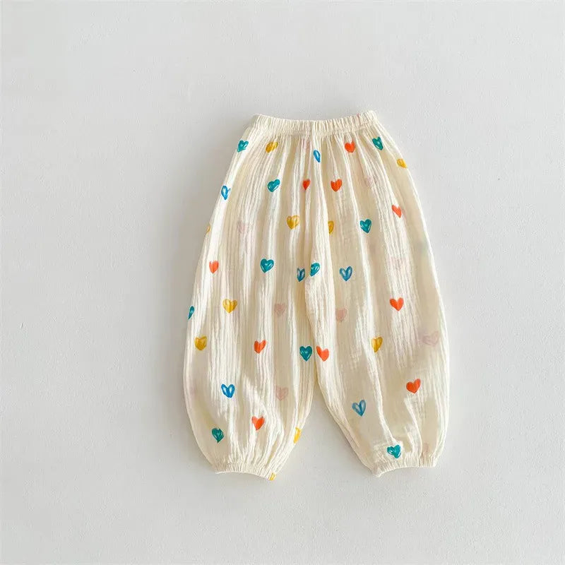 ロングパンツ・スウェットパンツ キッズパンツ サマーロングパンツ ハート/カラフルハート/ベアくま プリント【mh0005656】