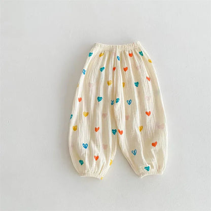ロングパンツ・スウェットパンツ キッズパンツ サマーロングパンツ ハート/カラフルハート/ベアくま プリント【mh0005656】