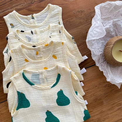 ノースリーブロンパース ベビーロンパース ノースリーブボディスーツ 月ムーン/洋梨/オリーブ/水玉ドットプリント【mh0005689】