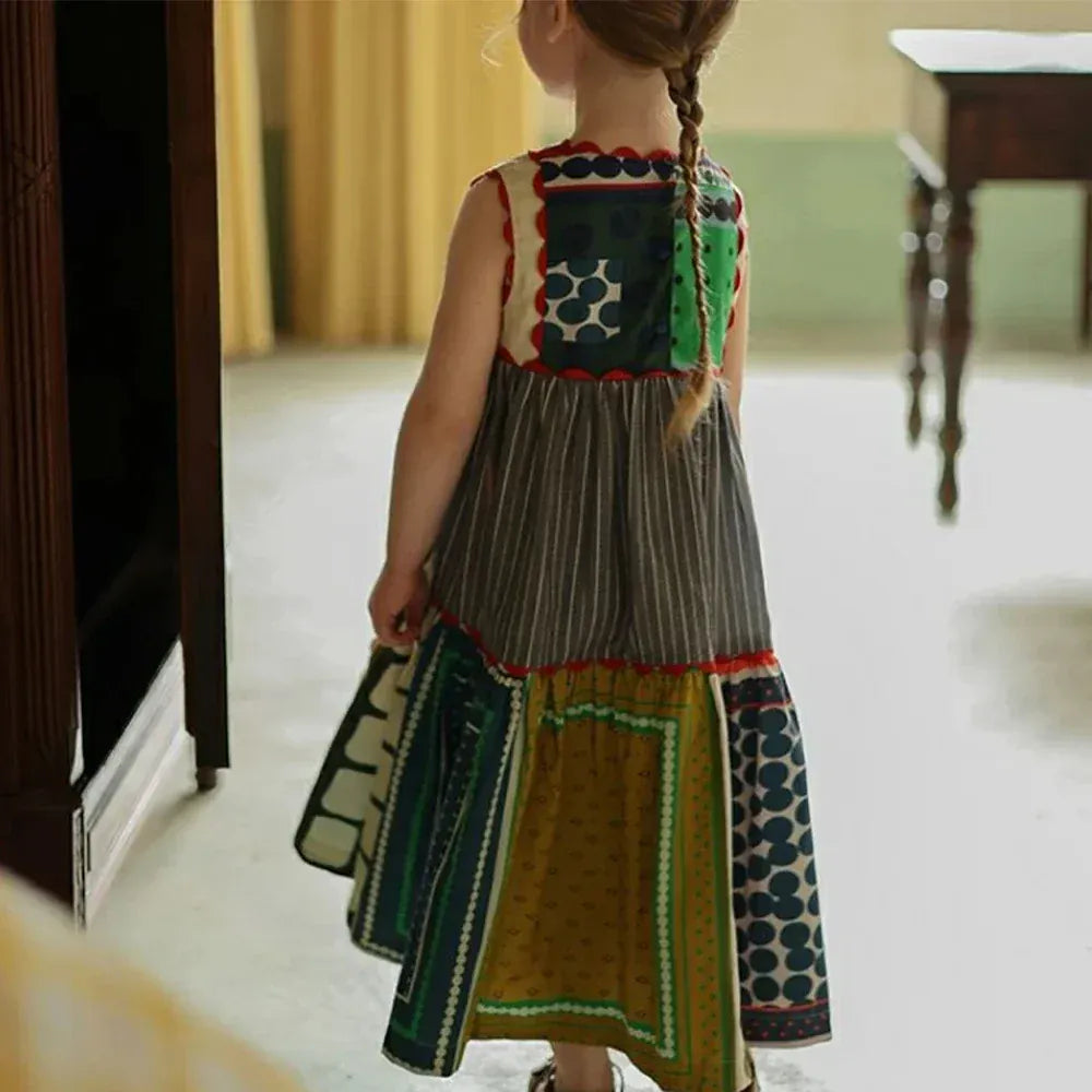 ノースリーブワンピース キッズワンピース ノースリーブ 北欧プリント カラフル 水玉ドットプリント サマードレス【mh0005707】