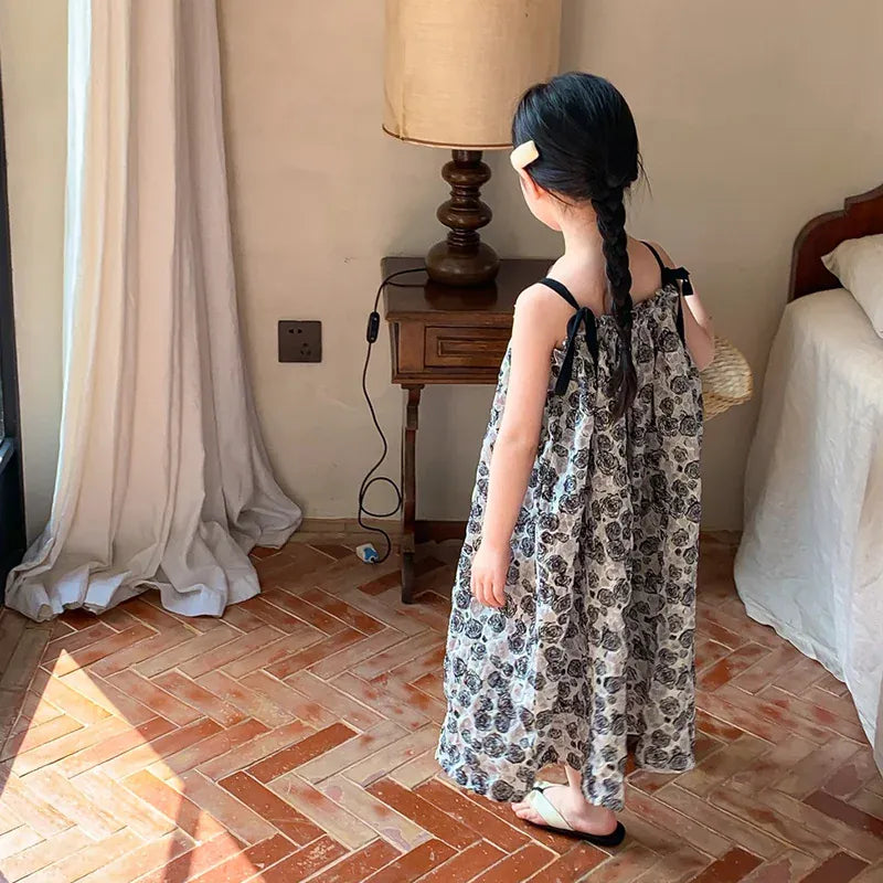 ノースリーブワンピース キッズワンピース キャミソールサマードレス フラワー花柄プリント【mh0005722】