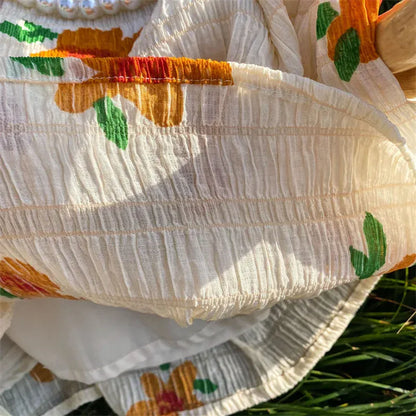 半袖ワンピース キッズワンピース 半袖パフスリーブワンピース フラワー花柄プリント【mh0005734】