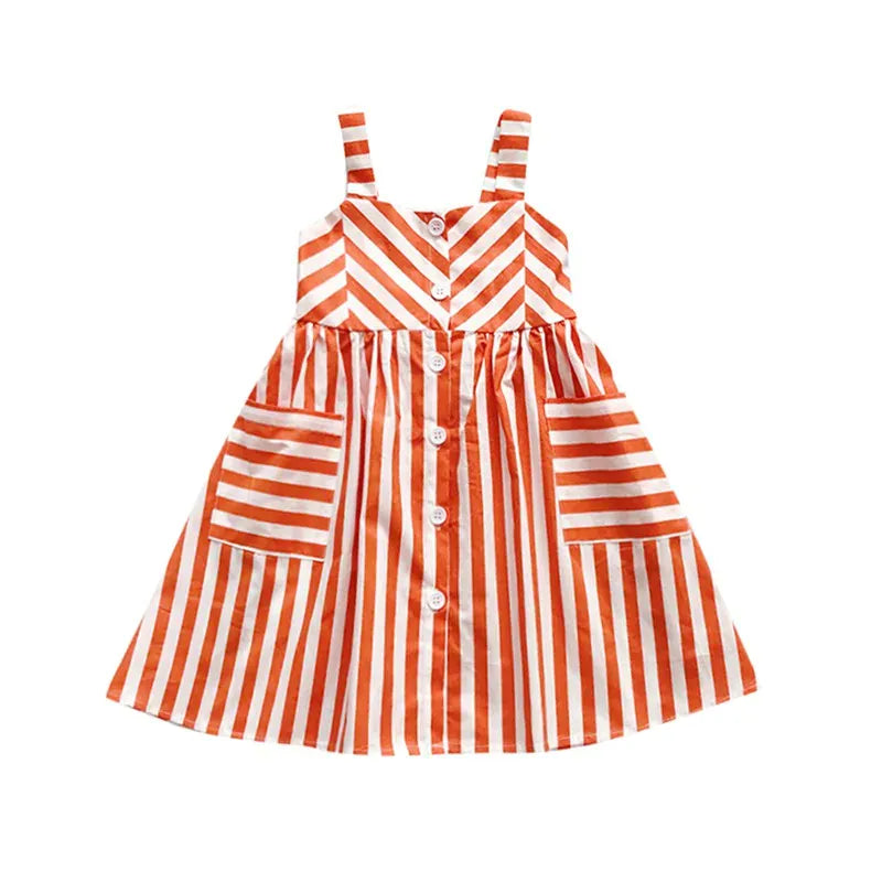 ノースリーブワンピース キッズワンピース ストライプ キャミソールワンピース オレンジ【mh0005762】