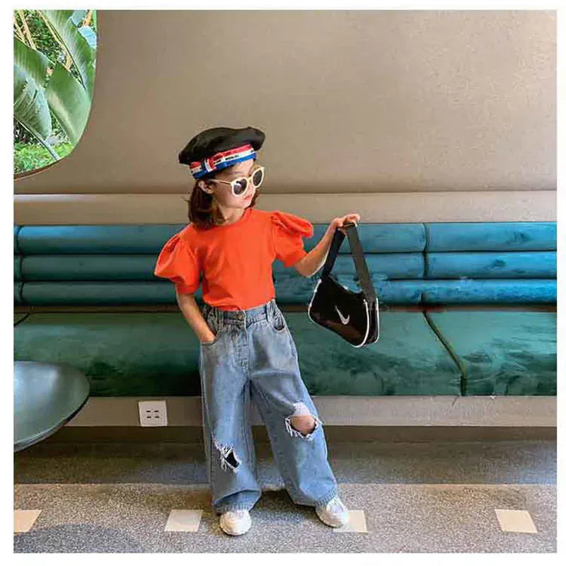 デニムパンツ キッズパンツ ダメージ加工 デニムパンツ ルーズパンツ ジーンズ ジーパン【mh0005771】