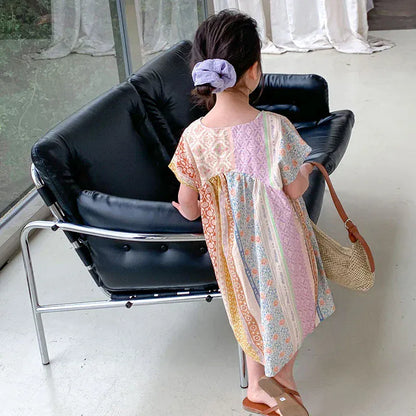 半袖ワンピース キッズワンピース 半袖ワンピース ルーミーデザイン アラベスク柄プリント【mh0005802】