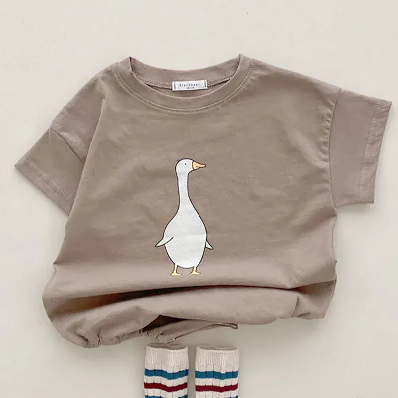 半袖ロンパース ベビーロンパース 半袖プリントボディスーツ 犬/あひる【mh0005808】