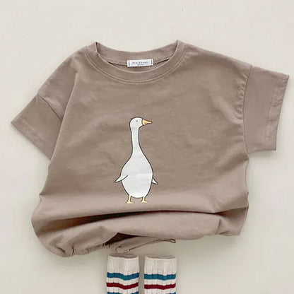 半袖ロンパース ベビーロンパース 半袖プリントボディスーツ 犬/あひる【mh0005808】