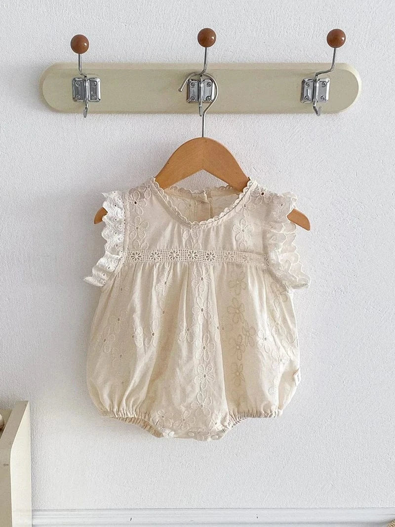 ノースリーブワンピース ベビーロンパース/キッズワンピース ノースリーブ レース フリル リンクコーデ 姉妹 お揃いコーデ ベージュ【mh0005827】