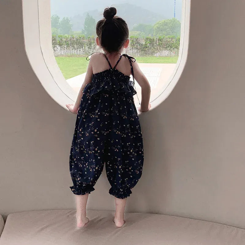 ノースリーブジャンプスーツ キッズサロペット キャミソールバルーンジャンプスーツ ルーズ ネイビー【mh0005837】