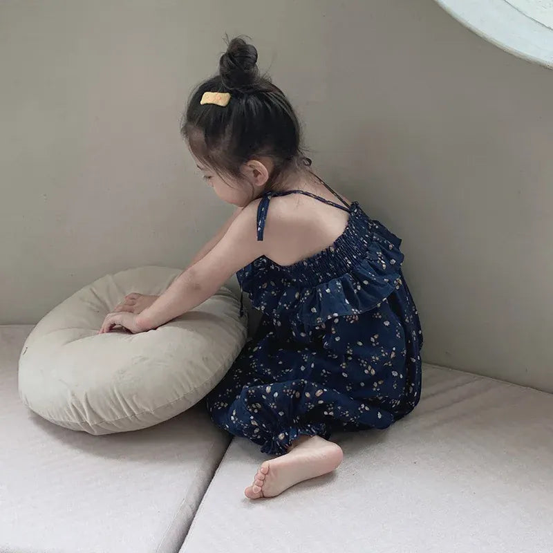 ノースリーブジャンプスーツ キッズサロペット キャミソールバルーンジャンプスーツ ルーズ ネイビー【mh0005837】