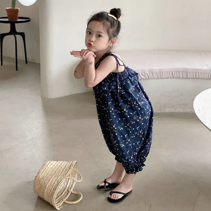 ノースリーブジャンプスーツ キッズサロペット キャミソールバルーンジャンプスーツ ルーズ ネイビー【mh0005837】