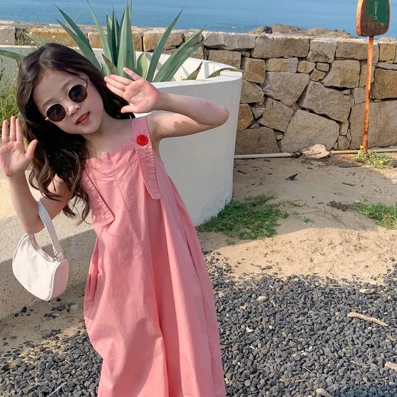 サロペットパンツ・サスペンダーパンツ キッズサロペット サスペンダーパンツ ワイドルーズパンツ ピンク【mh0005852】