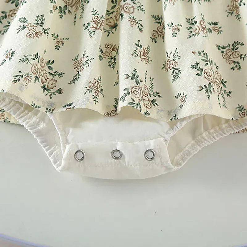 半袖ロンパース ベビーロンパース 帽子セット 半袖ドッキングスカートボディスーツ フラワー花柄プリント レースフリルボンネットセット【mh0005868】