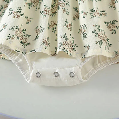 半袖ロンパース ベビーロンパース 帽子セット 半袖ドッキングスカートボディスーツ フラワー花柄プリント レースフリルボンネットセット【mh0005868】