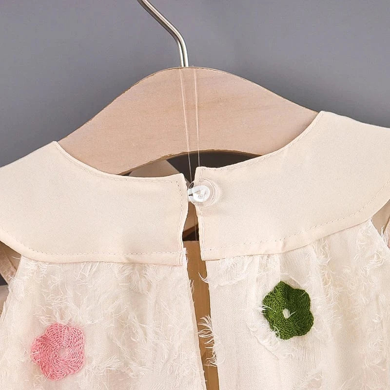 ノースリーブワンピース ベビーワンピース レースフラワーノースリーブサマードレス ベージュ【mh0005915】