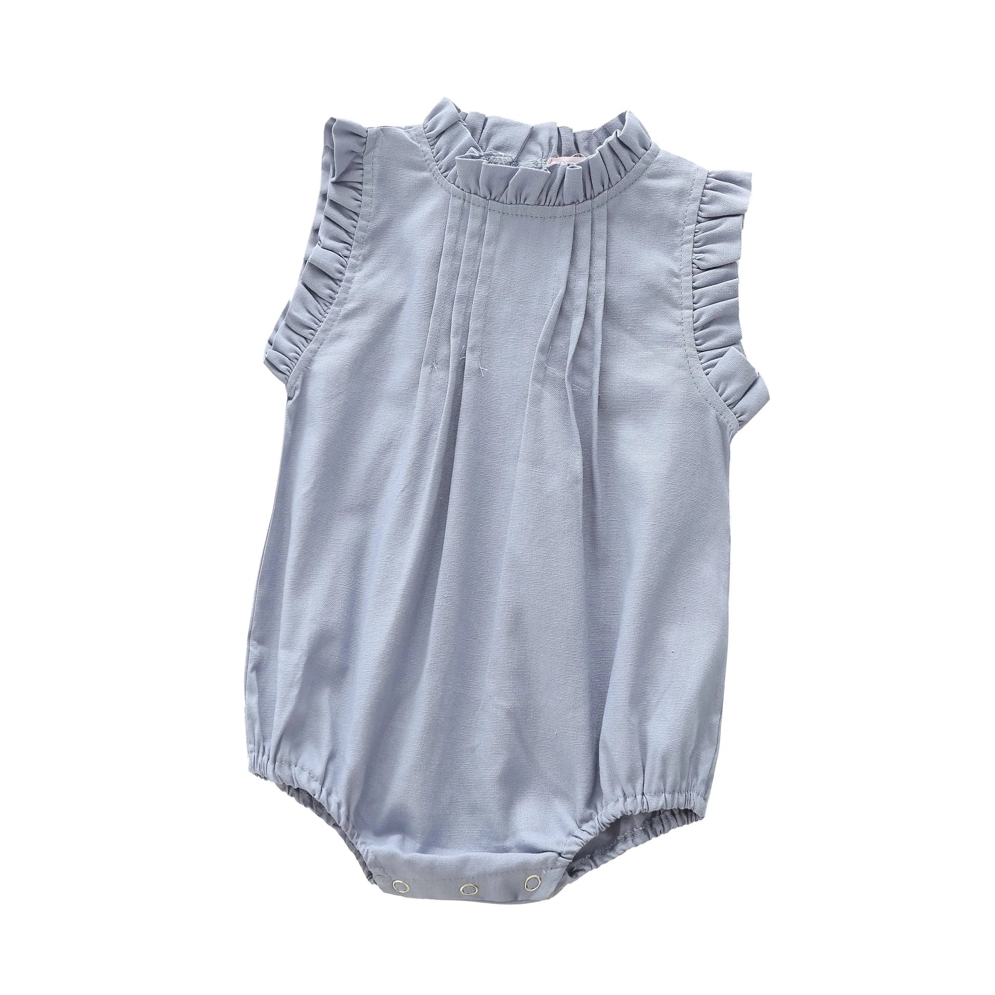 ノースリーブロンパース ベビーロンパース コットンリネン フリルカラー ノースリーブボディスーツ【mh0005932】