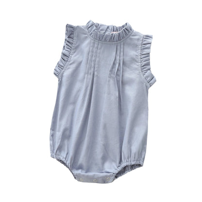 ノースリーブロンパース ベビーロンパース コットンリネン フリルカラー ノースリーブボディスーツ【mh0005932】