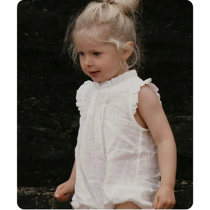 ノースリーブロンパース ベビーロンパース コットンリネン フリルカラー ノースリーブボディスーツ【mh0005932】