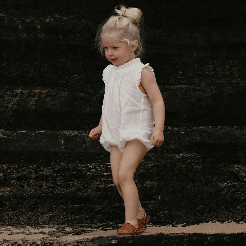 ノースリーブロンパース ベビーロンパース コットンリネン フリルカラー ノースリーブボディスーツ【mh0005932】