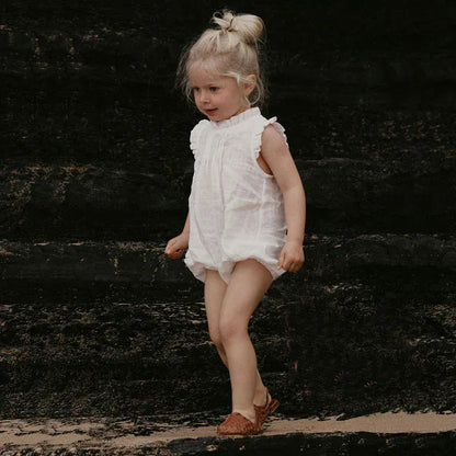 ノースリーブロンパース ベビーロンパース コットンリネン フリルカラー ノースリーブボディスーツ【mh0005932】