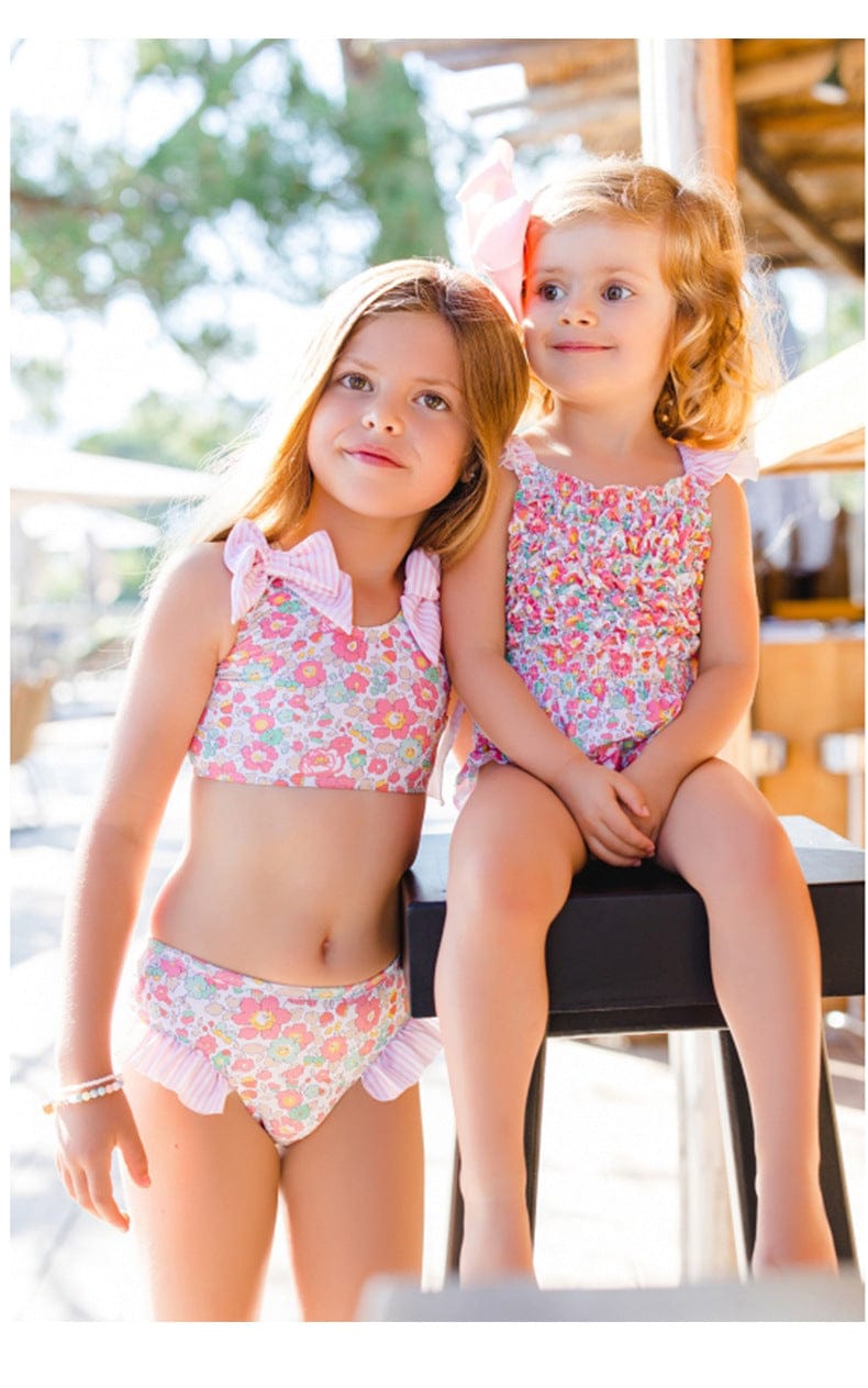 ベビー用水着 キッズ水着 ガールズワンピース/セパレートビキニ フラワー花柄プリント リボン スイムウェア【mh0005933】