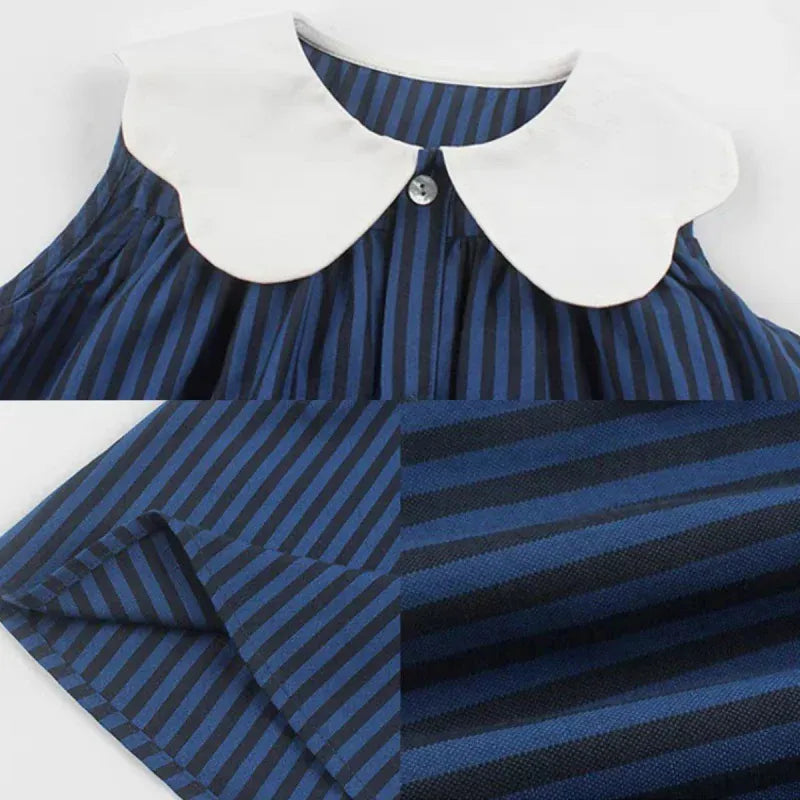 ノースリーブワンピース キッズワンピース 襟付きストライプ ノースリーブワンピース ブルー【mh0005957】