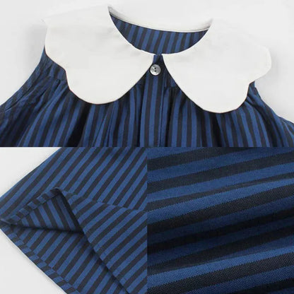 ノースリーブワンピース キッズワンピース 襟付きストライプ ノースリーブワンピース ブルー【mh0005957】