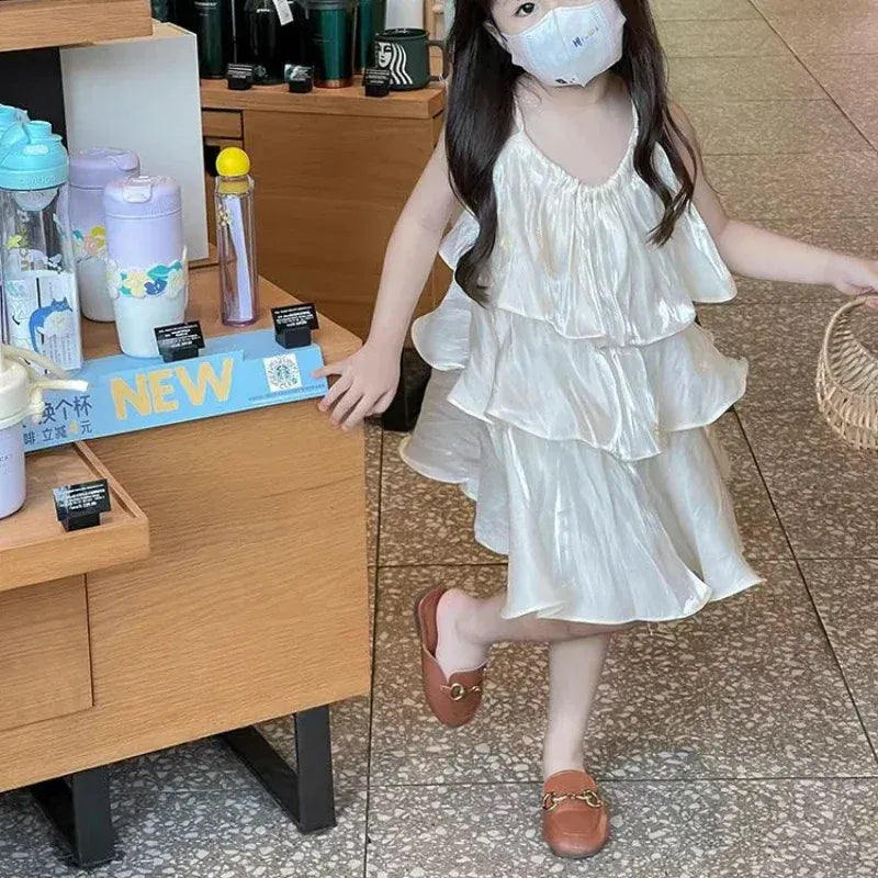 ノースリーブワンピース キッズワンピース キャミソール ティアードワンピース ケーキスカートサマードレス アプリコット【mh0005958】