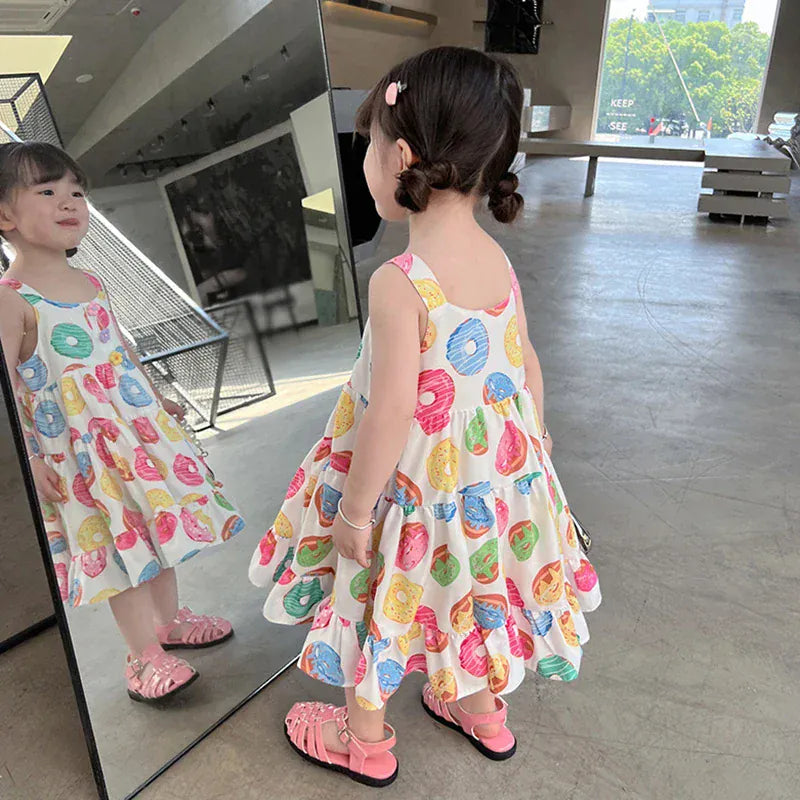 ノースリーブワンピース キッズワンピースノースリーブワンピース ドーナツプリント【mh0005970】